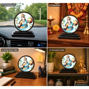 Car Dashboard Wooden Goddess Ganga Showpiece | 4 X 4.5 Inch Sublimation Printed Decorative Stand | 4 Mm MDF | Home Decor | Made in India (F33405)