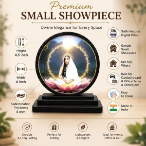 Car Dashboard Wooden Sarada Goddess Showpiece | 4 X 4.5 Inch Sublimation Printed Decorative Stand | 4 Mm MDF | Home Decor | Made in India (F33253)