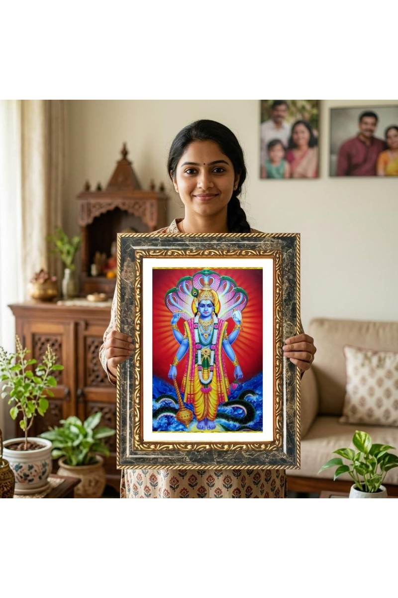 Vishnu Decorative Photo Frame With White Mount | Premium Wall & Tabletop Picture Frame | Home, Office & Temple Decoration | 8x12 Inch (Pack Of 1) (F31491)