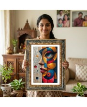 Vibrant Pop Art Woman Abstract Painting Decorative Photo Frame With White Mount | Premium Wall & Tabletop Picture Frame | Home, Office & Temple Decoration | 10x14 Inch (Pack Of 1) (F31380)