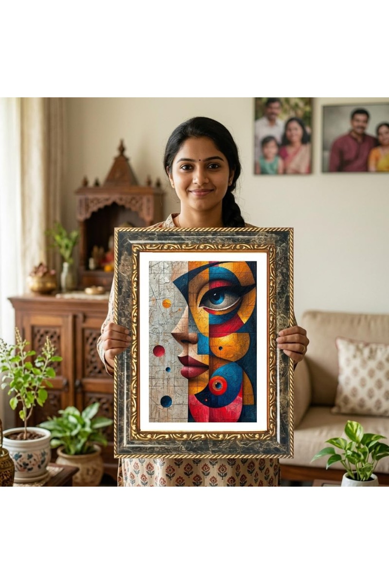Vibrant Pop Art Woman Abstract Painting Decorative Photo Frame With White Mount | Premium Wall & Tabletop Picture Frame | Home, Office & Temple Decoration | 8x12 Inch (Pack Of 1) (F31380)