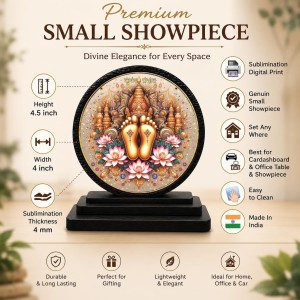 Car Dashboard Wooden Shree Krishna Lotus Feet Showpiece | 4 X 4.5 Inch Sublimation Printed Decorative Stand | 4 Mm MDF | Home Decor | Made in India (F33546) Car Dashboard Wooden Shree Krishna Lotus Feet Showpiece | 4 X 4.5 Inch Sublimation Printed Decorative Stand | 4 Mm MDF | Home Decor | Made in India (F33546)