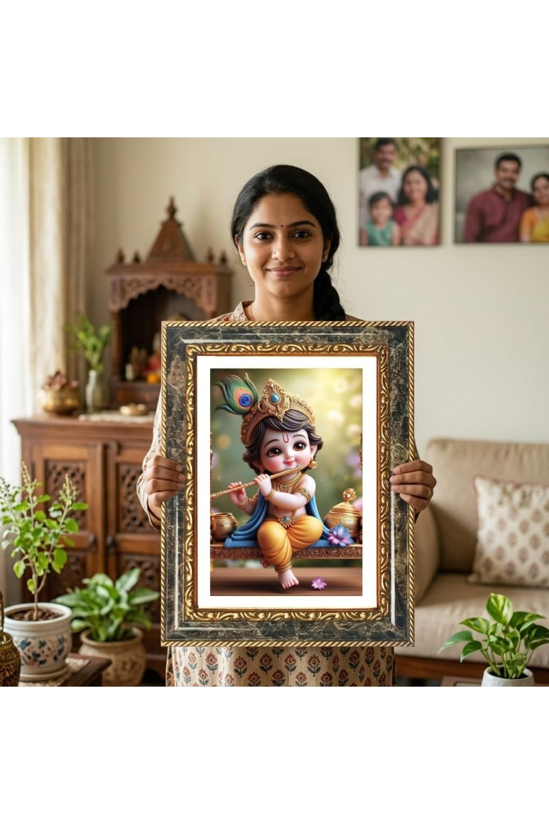 Tridevei Decorative Photo Frame With White Mount | Premium Wall & Tabletop Picture Frame | Home, Office & Temple Decoration | 12x16 Inch (Pack Of 1) (F31548)