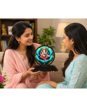 Car Dashboard Wooden Lord Ganeshaa Showpiece | 4 X 4.5 Inch Sublimation Printed Decorative Stand | 4 Mm MDF | Home Decor | Made in India (F33301)