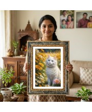 White Cat Decorative Photo Frame With White Mount | Premium Wall & Tabletop Picture Frame | Home, Office & Temple Decoration | 10x14 Inch (Pack Of 1) (F32977)