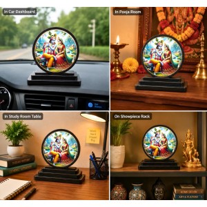 Car Dashboard Wooden Lord Radhe Krishna Showpiece | 4 X 4.5 Inch Sublimation Printed Decorative Stand | 4 Mm MDF | Home Decor | Made in India (F33338)