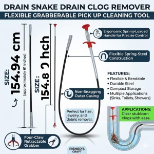 Drain Snake Clog Remover Tool | Flexible Grabber Pickup Cleaning Tool for Sink, Bathroom, Kitchen, Wash Basin & Pipe Drain Blockage Removal | Spring Wire Drain Cleaner (Pack of 1)