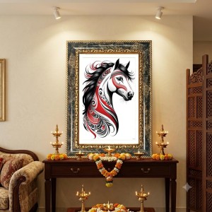 Red And Black Abstract Horse Decorative Photo Frame With White Mount | Premium Wall & Tabletop Picture Frame | Home, Office & Temple Decoration | 8x12 Inch (Pack Of 1) (F32530)