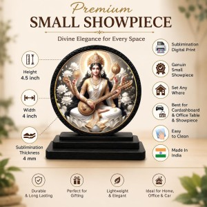 Car Dashboard Wooden Goddess Saraswati Showpiece | 4 X 4.5 Inch Sublimation Printed Decorative Stand | 4 Mm MDF | Home Decor | Made in India (F33378) Car Dashboard Wooden Goddess Saraswati Showpiece | 4 X 4.5 Inch Sublimation Printed Decorative Stand | 4 Mm MDF | Home Decor | Made in India (F33378)
