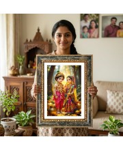 Radhaa Krishna Decorative Photo Frame With White Mount | Premium Wall & Tabletop Picture Frame | Home, Office & Temple Decoration | 8x12 Inch (Pack Of 1) (F31375)