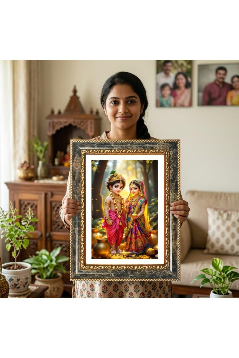 Radhaa Krishna Decorative Photo Frame With White Mount | Premium Wall & Tabletop Picture Frame | Home, Office & Temple Decoration | 8x12 Inch (Pack Of 1) (F31375)