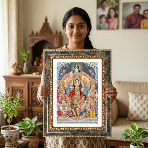 (Durga Parivar) And Lord Shiva Decorative Photo Frame With White Mount | Premium Wall & Tabletop Picture Frame | Home, Office & Temple Decoration | 8x12 Inch (Pack Of 1) (F31221)