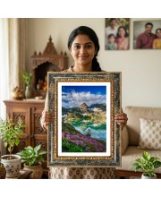 Mountain Lake Decorative Photo Frame With White Mount | Premium Wall & Tabletop Picture Frame | Home, Office & Temple Decoration | 10x14 Inch (Pack Of 1) (F31570)