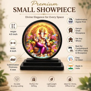 Car Dashboard Wooden Lord Ganeshaa Showpiece | 4 X 4.5 Inch Sublimation Printed Decorative Stand | 4 Mm MDF | Home Decor | Made in India (F33303) Car Dashboard Wooden Lord Ganeshaa Showpiece | 4 X 4.5 Inch Sublimation Printed Decorative Stand | 4 Mm MDF | Home Decor | Made in India (F33303)