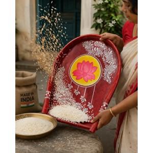 Handmade Bamboo Wedding Kulo for Bengali Boron & Khoi Dan | Traditional Hand-Painted Bamboo Kulo Tray for Wedding, Puja Decoration & Rituals | Eco-Friendly