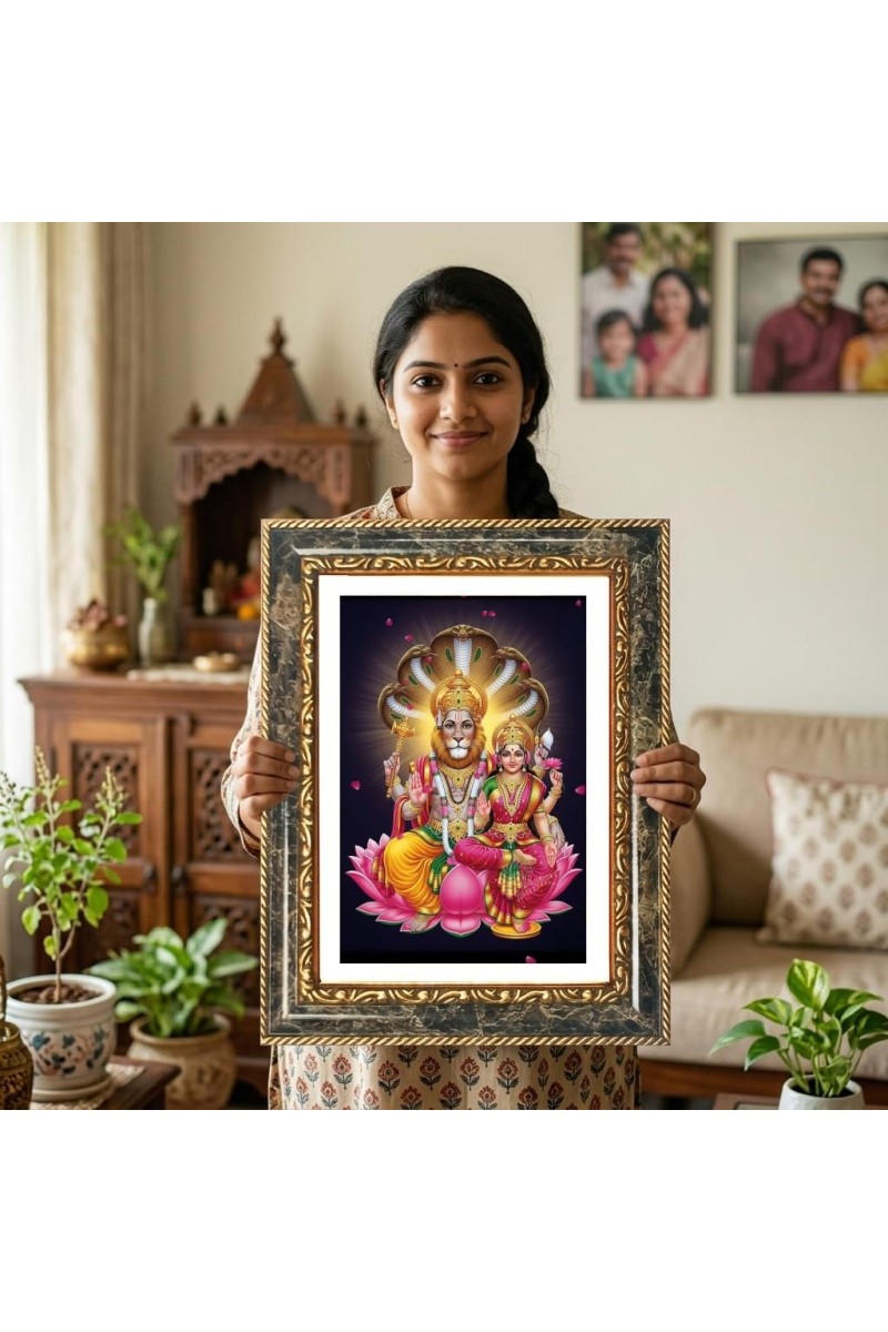 Narasimha Decorative Photo Frame With White Mount | Premium Wall & Tabletop Picture Frame | Home, Office & Temple Decoration | 8x12 Inch (Pack Of 1) (F31546)