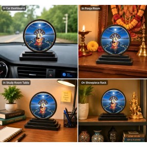 Car Dashboard Wooden Vasudevaa Lord Krishna Showpiece | 4 X 4.5 Inch Sublimation Printed Decorative Stand | 4 Mm MDF | Home Decor | Made in India (F33424)