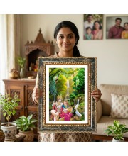 Radhaa And Krishna Decorative Photo Frame With White Mount | Premium Wall & Tabletop Picture Frame | Home, Office & Temple Decoration | 10x14 Inch (Pack Of 1) (F33193)
