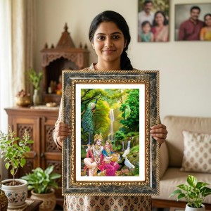 Radhaa And Krishna Decorative Photo Frame With White Mount | Premium Wall & Tabletop Picture Frame | Home, Office & Temple Decoration | 8x12 Inch (Pack Of 1) (F33193)