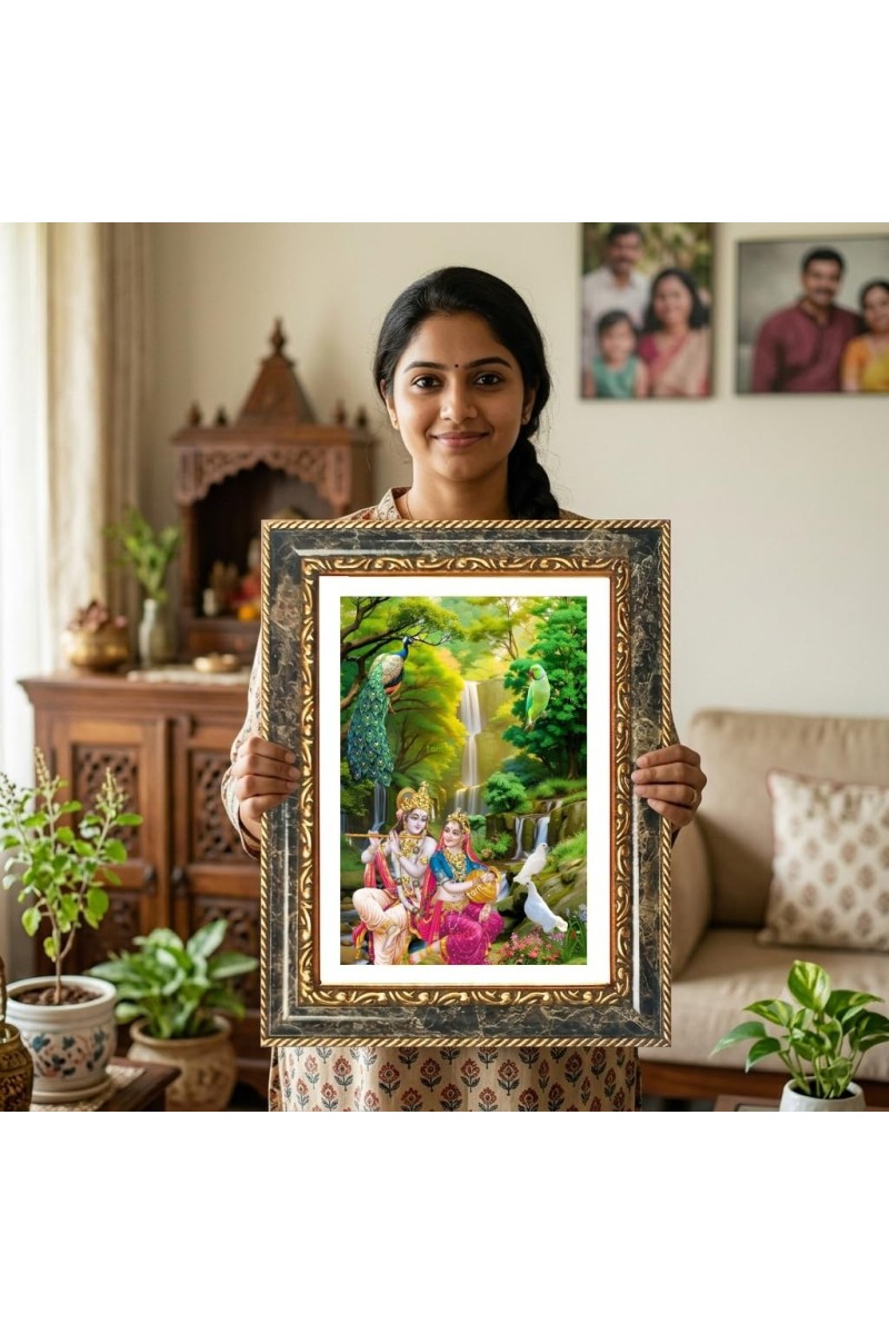 Radhaa And Krishna Decorative Photo Frame With White Mount | Premium Wall & Tabletop Picture Frame | Home, Office & Temple Decoration | 8x12 Inch (Pack Of 1) (F33193)
