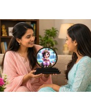 Car Dashboard Wooden Little Krishna Showpiece | 4 X 4.5 Inch Sublimation Printed Decorative Stand | 4 Mm MDF | Home Decor | Made in India (F33646)