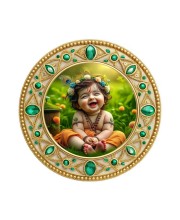 Bal Krishna Fridge Magnet Wooden | Glossy Sublimation Print | 4x4 Inch | Strong Magnet Back | Decorative Magnet for Fridge, Almirah & Temple Decor (F23729)
