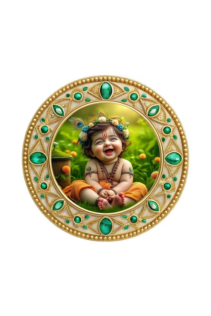 Bal Krishna Fridge Magnet Wooden | Glossy Sublimation Print | 4x4 Inch | Strong Magnet Back | Decorative Magnet for Fridge, Almirah & Temple Decor (F23729)