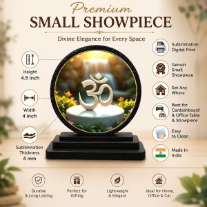 Car Dashboard Wooden OM Symbol Showpiece | 4 X 4.5 Inch Sublimation Printed Decorative Stand | 4 Mm MDF | Home Decor | Made in India (F33640)