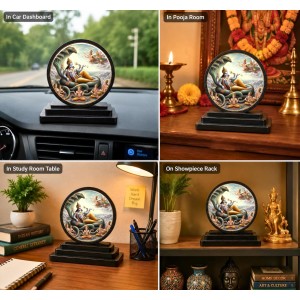 Car Dashboard Wooden Lord Vishnu Showpiece | 4 X 4.5 Inch Sublimation Printed Decorative Stand | 4 Mm MDF | Home Decor | Made in India (F33721)