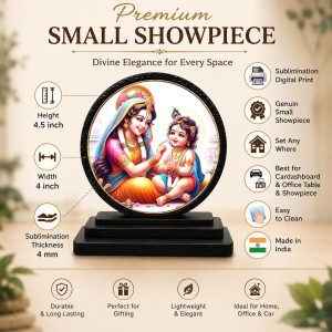 Car Dashboard Wooden Showpiece Goddess Yashoda and Bal Krishna | 4 X 4.5 Inch Sublimation Printed Decorative Stand | 4 Mm MDF | Home Decor | Made in India (F33241)