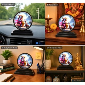 Car Dashboard Wooden Radhaa Krishna Showpiece | 4 X 4.5 Inch Sublimation Printed Decorative Stand | 4 Mm MDF | Home Decor | Made in India (F33342)
