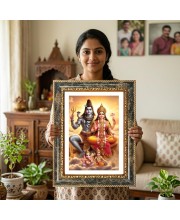 Shiva And Parvati Decorative Photo Frame With White Mount | Premium Wall & Tabletop Picture Frame | Home, Office & Temple Decoration | 10x14 Inch (Pack Of 1) (F32532)