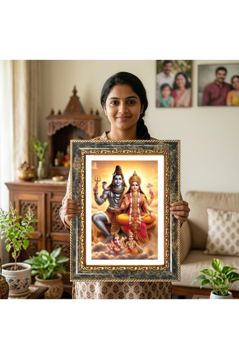 Shiva And Parvati Decorative Photo Frame With White Mount | Premium Wall & Tabletop Picture Frame | Home, Office & Temple Decoration | 8x12 Inch (Pack Of 1) (F32532)
