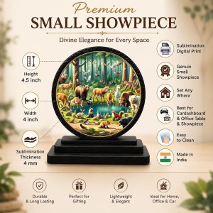 Car Dashboard Wooden Nature with Animals Showpiece | 4 X 4.5 Inch Sublimation Printed Decorative Stand | 4 Mm MDF | Home Decor | Made in India (F33624)