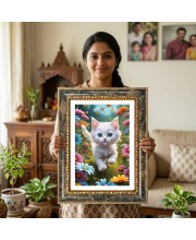 White Kitten Decorative Photo Frame With White Mount | Premium Wall & Tabletop Picture Frame | Home, Office & Temple Decoration | 10x14 Inch (Pack Of 1) (F32369)