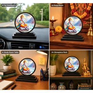 Car Dashboard Wooden Lord Ganesha Showpiece | 4 X 4.5 Inch Sublimation Printed Decorative Stand | 4 Mm MDF | Home Decor | Made in India (F33365)