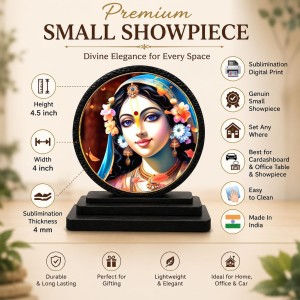 Car Dashboard Wooden Goddess Radhaa Showpiece | 4 X 4.5 Inch Sublimation Printed Decorative Stand | 4 Mm MDF | Home Decor | Made in India (F33754)
