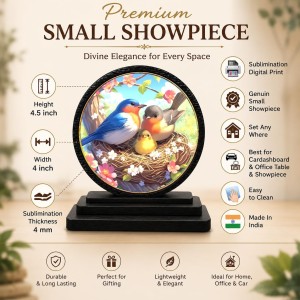 Car Dashboard Wooden Birds in A Nest Showpiece | 4 X 4.5 Inch Sublimation Printed Decorative Stand | 4 Mm MDF | Home Decor | Made in India (F33523)