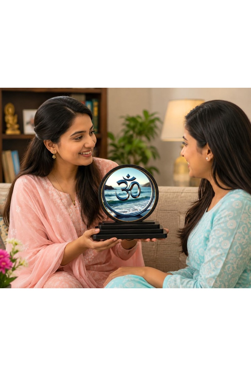 Car Dashboard Wooden Om Symbol Showpiece | 4 X 4.5 Inch Sublimation Printed Decorative Stand | 4 Mm MDF | Home Decor | Made in India (F33649)