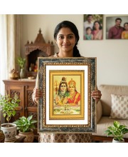 Shiva And Parvati Decorative Photo Frame With White Mount | Premium Wall & Tabletop Picture Frame | Home, Office & Temple Decoration | 10x14 Inch (Pack Of 1) (F31509)