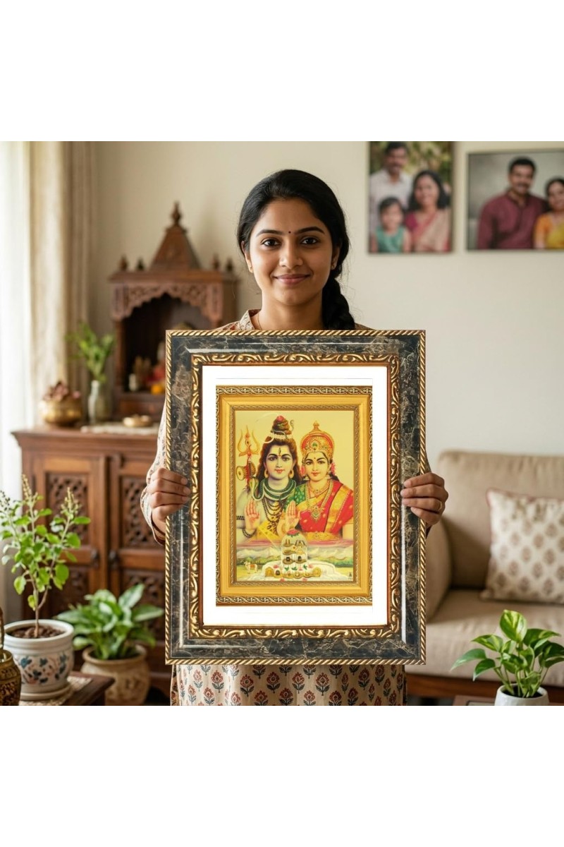 Shiva And Parvati Decorative Photo Frame With White Mount | Premium Wall & Tabletop Picture Frame | Home, Office & Temple Decoration | 8x12 Inch (Pack Of 1) (F31509)