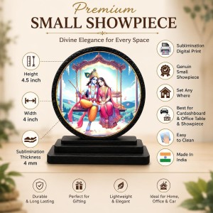 Car Dashboard Wooden Radhaa Krishna Showpiece | 4 X 4.5 Inch Sublimation Printed Decorative Stand | 4 Mm MDF | Home Decor | Made in India (F33270)