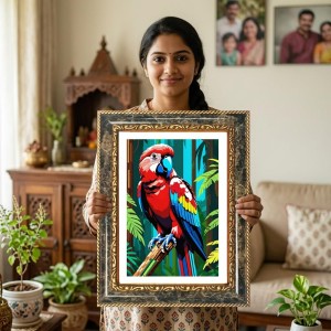 Parrot Decorative Photo Frame With White Mount | Premium Wall & Tabletop Picture Frame | Home, Office & Temple Decoration | 8x12 Inch (Pack Of 1) (F31335)