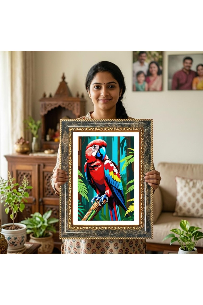 Parrot Decorative Photo Frame With White Mount | Premium Wall & Tabletop Picture Frame | Home, Office & Temple Decoration | 8x12 Inch (Pack Of 1) (F31335)
