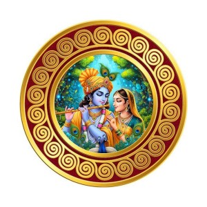 Lord Krishna and Radhaa Fridge Magnet Wooden | Glossy Sublimation Print | 4x4 Inch | Strong Magnet Back | Decorative Magnet for Fridge, Almirah & Temple Decor (F23694)