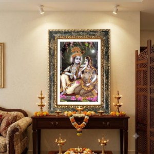 Radhaa Krishna Decorative Photo Frame With White Mount | Premium Wall & Tabletop Picture Frame | Home, Office & Temple Decoration | 10x14 Inch (Pack Of 1) (F33073)