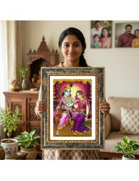 Krishna And Radhaa Decorative Photo Frame With White Mount | Premium Wall & Tabletop Picture Frame | Home, Office & Temple Decoration | 8x12 Inch (Pack Of 1) (F32630)