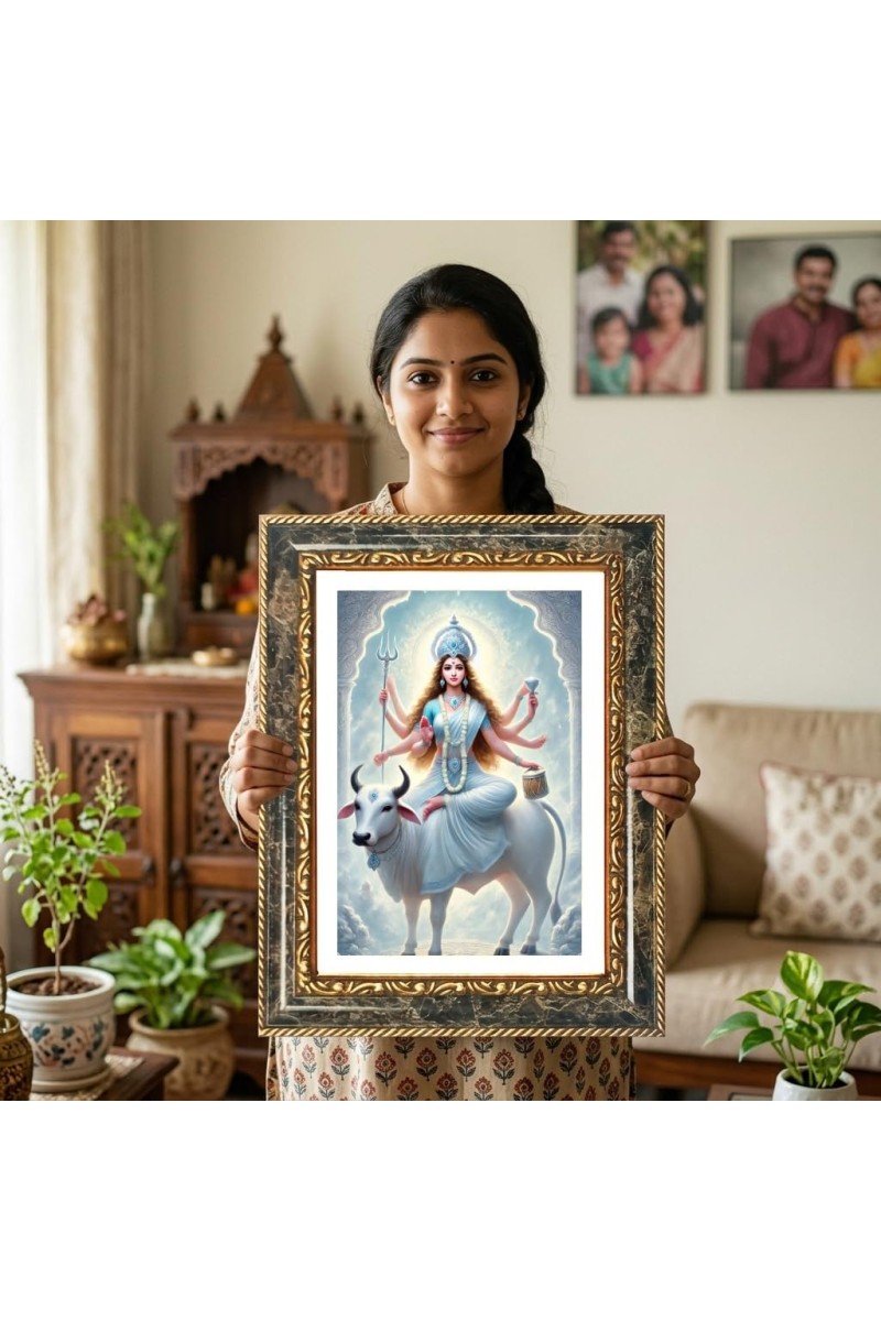 Mother Sri Sarada Goddess Decorative Photo Frame With White Mount | Premium Wall & Tabletop Picture Frame | Home, Office & Temple Decoration | 12x16 Inch (Pack Of 1) (F33163)