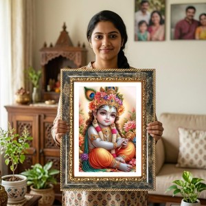 Sai Baba Decorative Photo Frame With White Mount | Premium Wall & Tabletop Picture Frame | Home, Office & Temple Decoration | 12x16 Inch (Pack Of 1) (F31269)