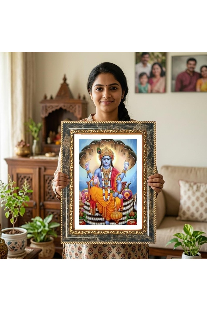 Vishnu Decorative Photo Frame With White Mount | Premium Wall & Tabletop Picture Frame | Home, Office & Temple Decoration | 8x12 Inch (Pack Of 1) (F32597)